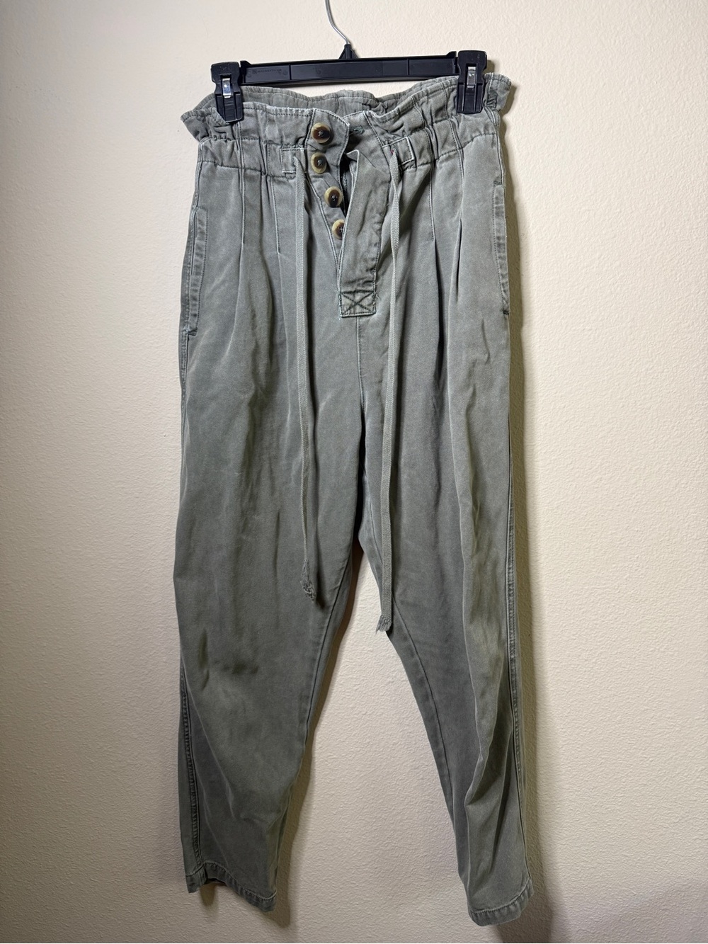 Free People Relaxed Paperbag Jeans - Olive